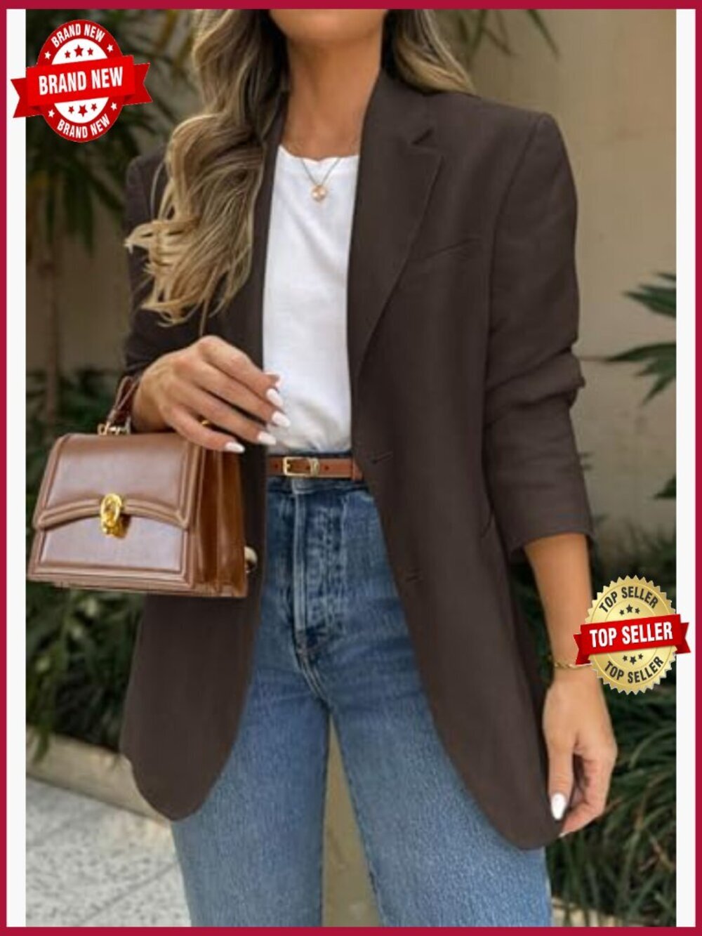 Women's Long Sleeve Notch Lapel Blazer with Pockets - Picture 3 of 7